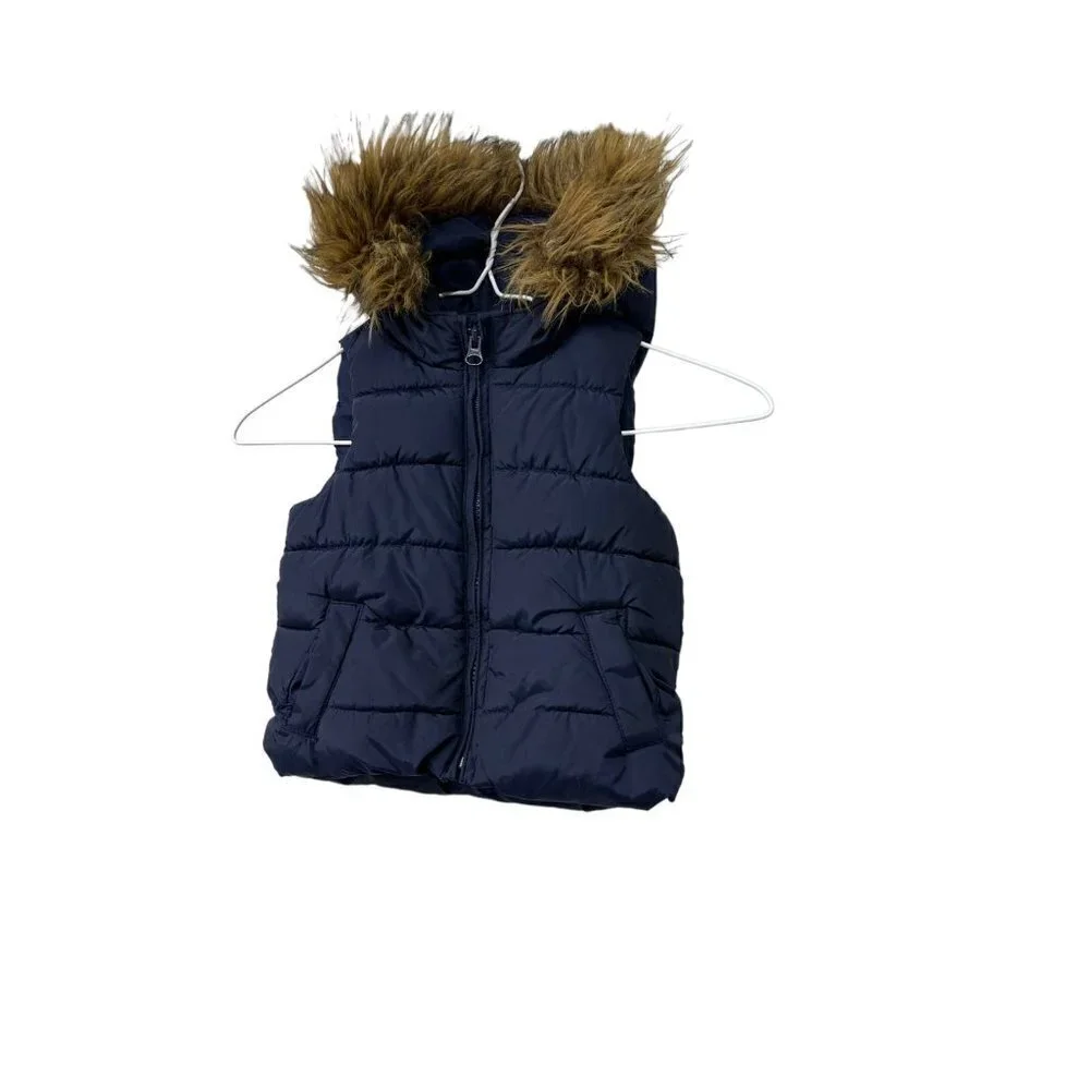 Baby Gap Puffer Vest Toddler Size 2 Faux Fur Hat